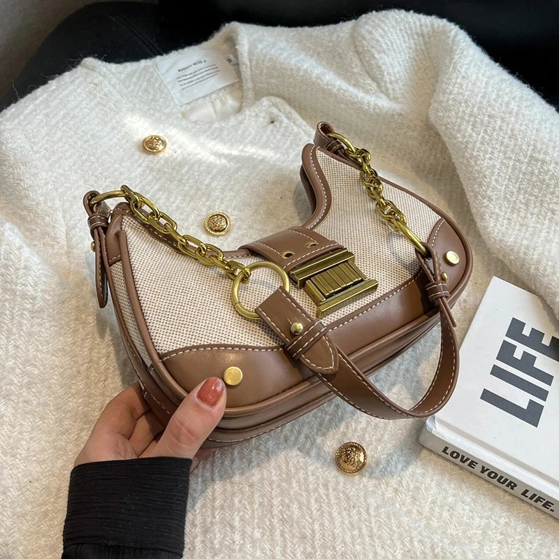 Saddle Small Crossbody Bags for Women 2023 Trend Designer PU Leather Shoulder Bag Ladies Chain Handbags and Purses