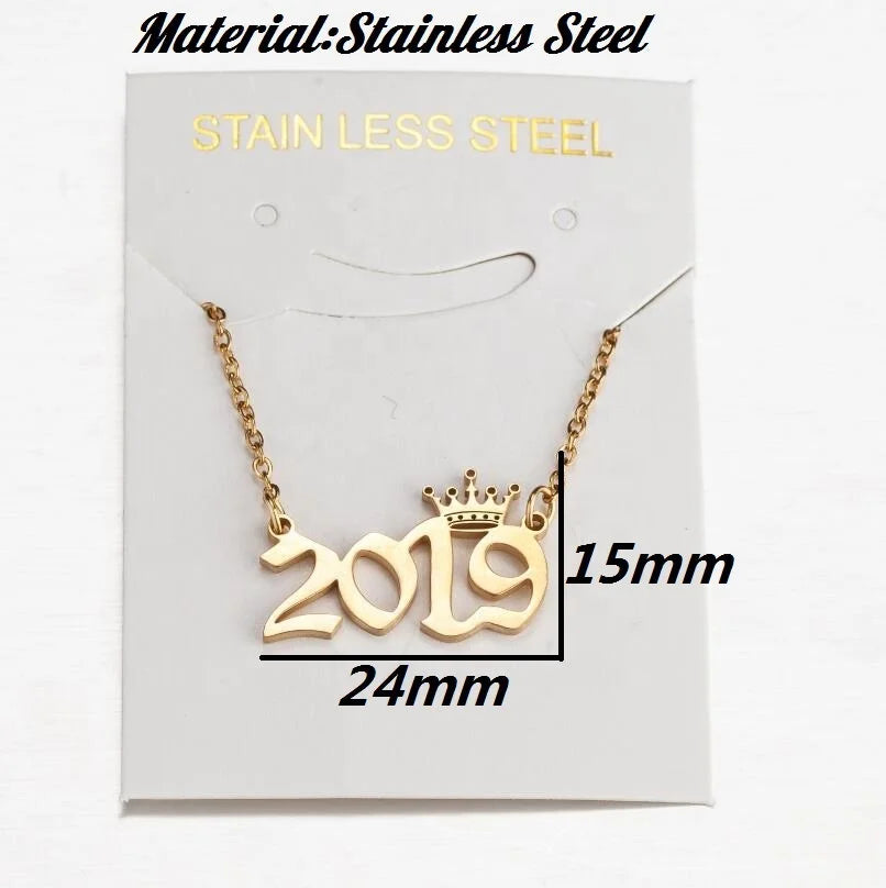 Wholesale stainless steel necklaces year crown number sweater chain fashion jewelry necklaces