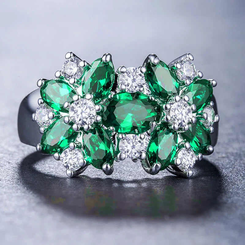 A038 Flower Cluster Ring Women's Lab Created Cubic Zirconia Oval Prong Setting Party Fashion Rings
