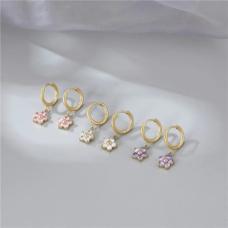 Korean Version INS New Flower Ear Buckle Cute Little Fresh Light Luxury Temptress Joker Stainless Steel Factory Wholesale
