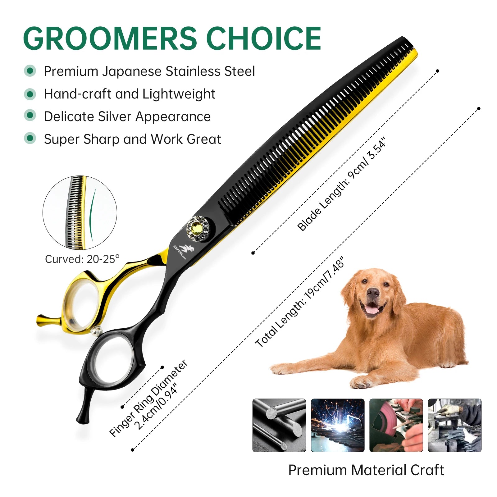 7.5inch Black&Gold Japan 440c Curved Fishbone/Dense Scissors  Paint  Shaped Scissors Pet Grooming Veterinary  Scissors PT-173