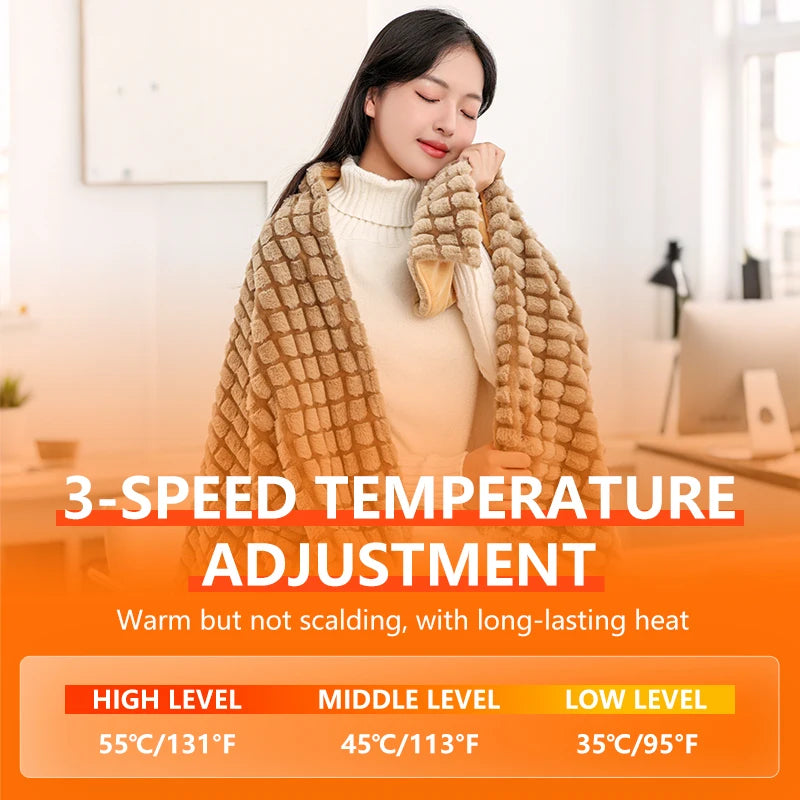 Electric Wrap Poncho Blanket USB Heated Shawl Wearable Electric Blanket 3 Heat Settings Cozy Winter Electric Blanket Throw