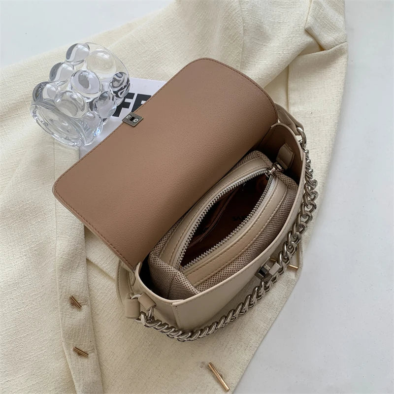 Small Chain Leather Cute Solid Color Armpit Bags  New Simple Designer Handbag Shoulder Underarm Crossbody Bag
