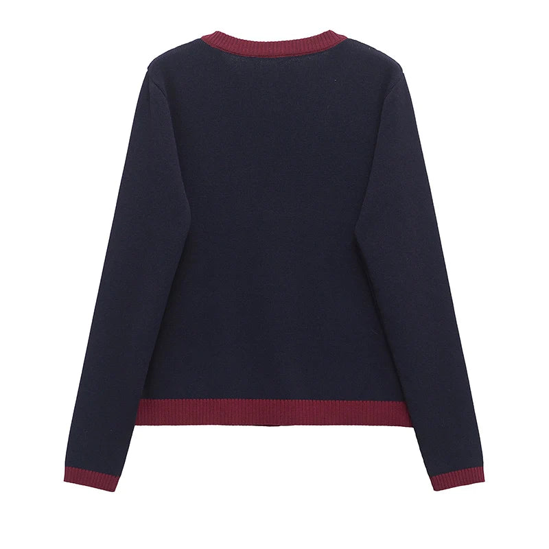 ZATRHMBM Women's Clothing 2024 New Fashion Gold Button Knitted Top Retro Round Neck Long Sleeve Casual Female Sweater
