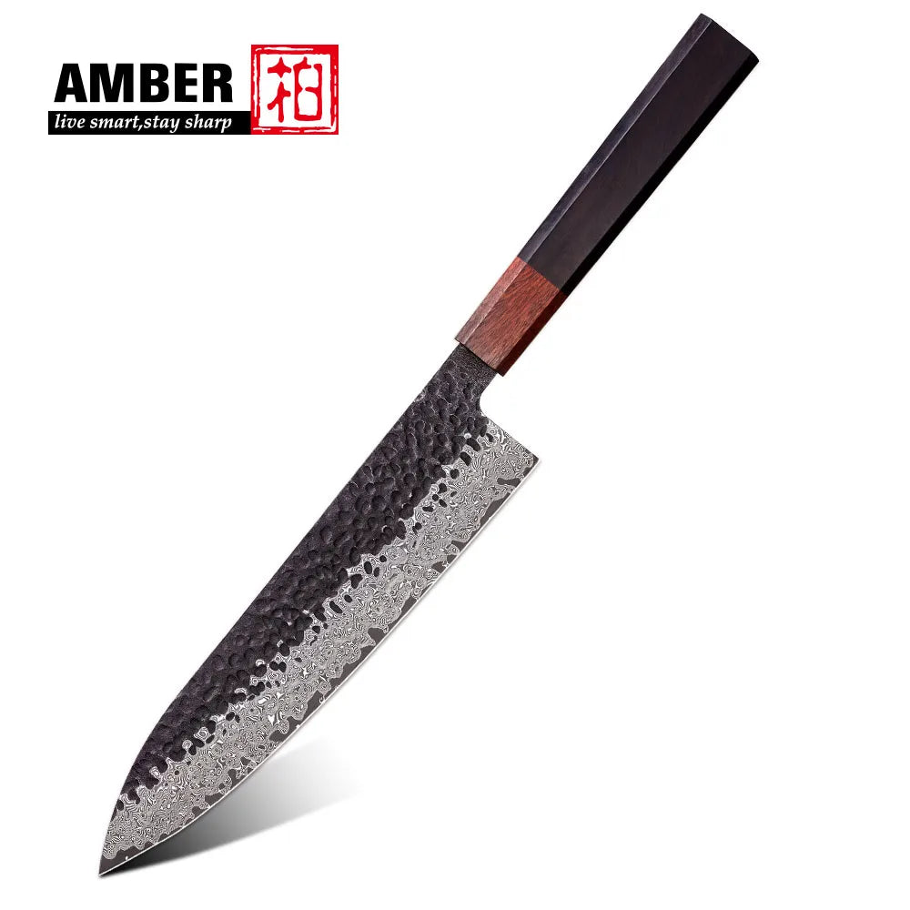 8inch Double Edge Sharp Thin Craftsman 67 Layers Vg10 Damascus Steel Honsuki Japanese Kitchen Knives with Wooden Handle