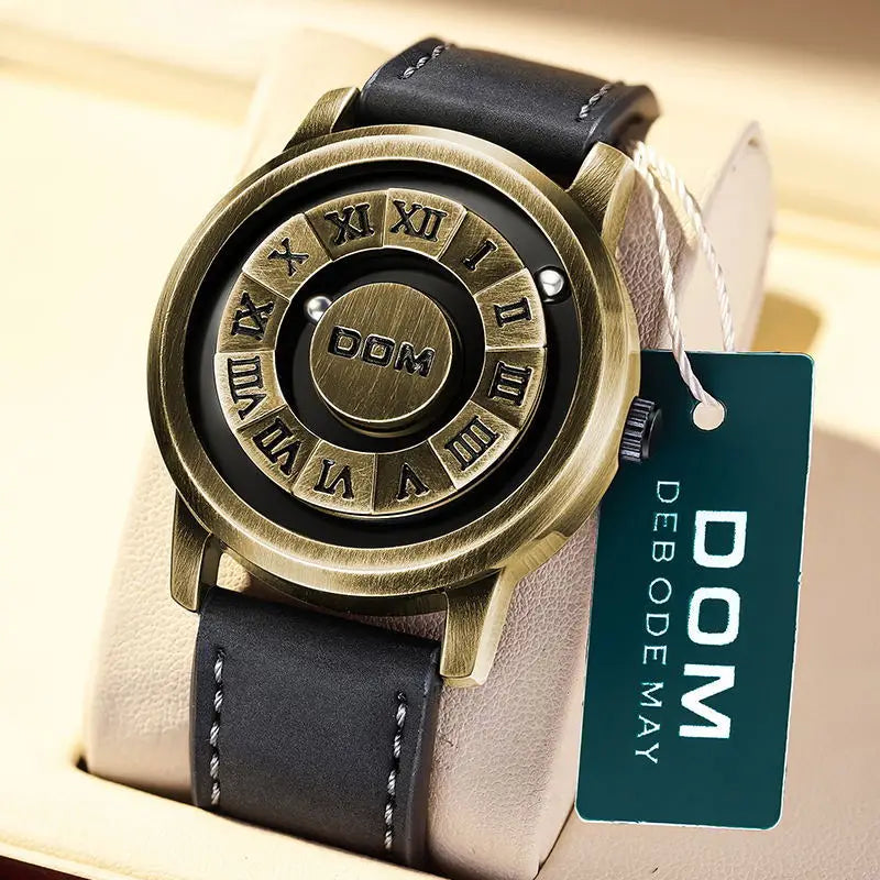 Dom 1345 Men Quartz Unique Design Watch Fashion Business Creative Scrolling Iron Ball Pointer Waterproof Male Watches for Gift