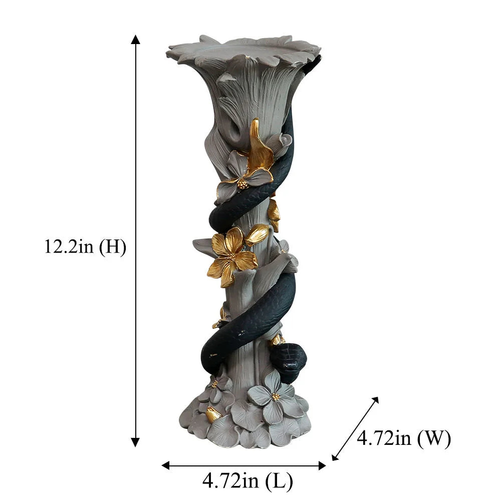 Resin Flower-leaf Pattern Snake-shaped Candle Holder Hand-painted Assembly Design Exquisite Item Creating Refined Atmosphere