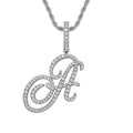 NEW Fashion Personalized Cursive Letters A-Z Pendant& Necklace Hip Hop Cubic Zircon Charm Jewelry for Men Women Gifts
