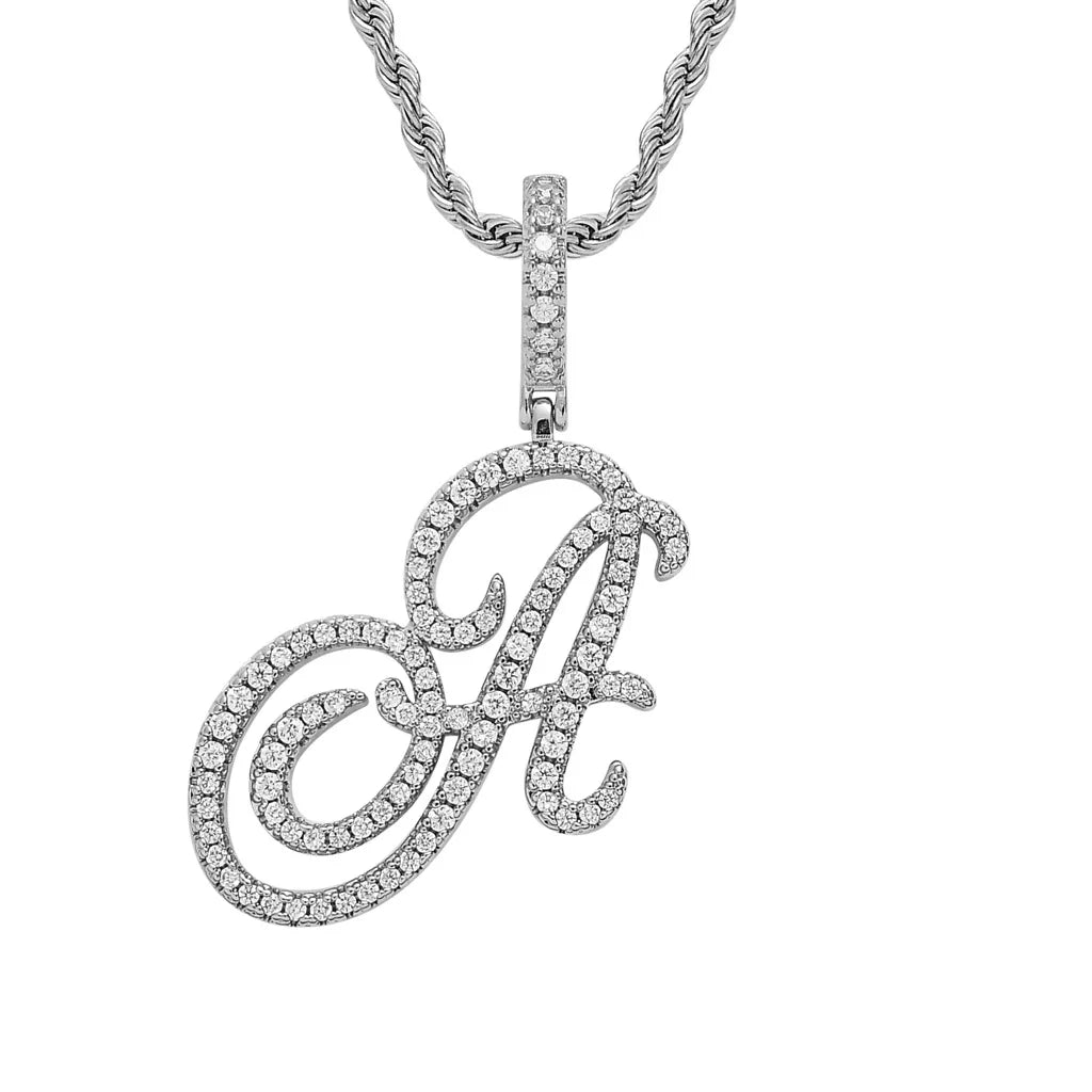 NEW Fashion Personalized Cursive Letters A-Z Pendant& Necklace Hip Hop Cubic Zircon Charm Jewelry for Men Women Gifts