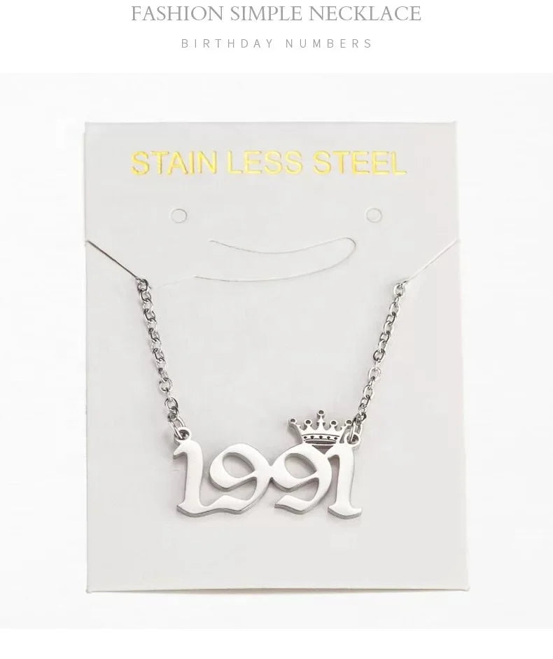 Wholesale stainless steel necklaces year crown number sweater chain fashion jewelry necklaces