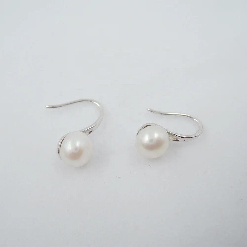 Freshwater Pearl Button Shape Earrings 925 Sterling Silver Earring , High-heeled Shoes Earring