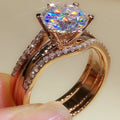 Rose Gold Plated Classic Diamond Ring with Side Diamonds Round Brilliant Cut G Color Engagement Women's