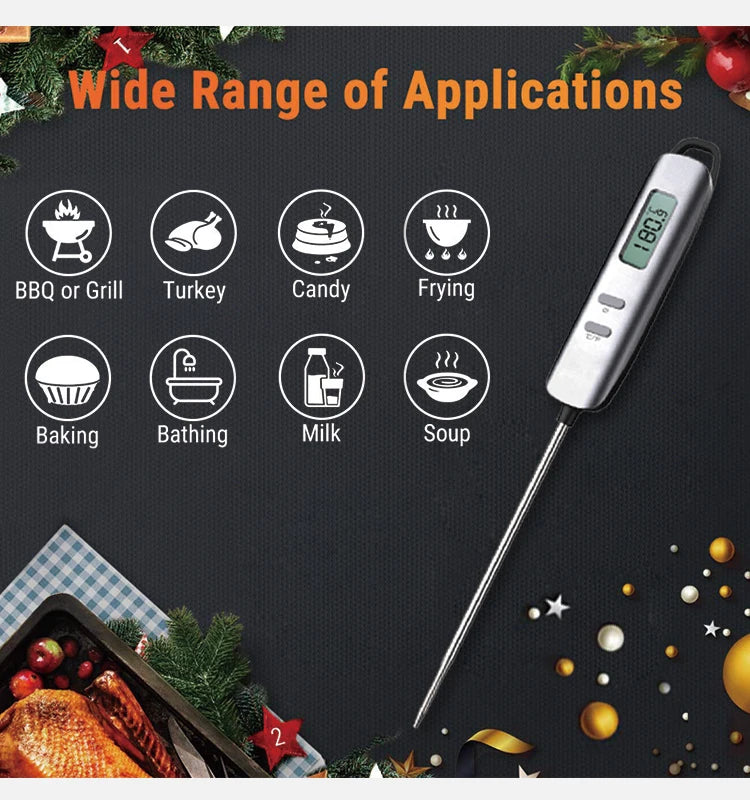 Household Kitchen Digital Thermometer Metal Food Probe Meat and Barbecue Thermometer