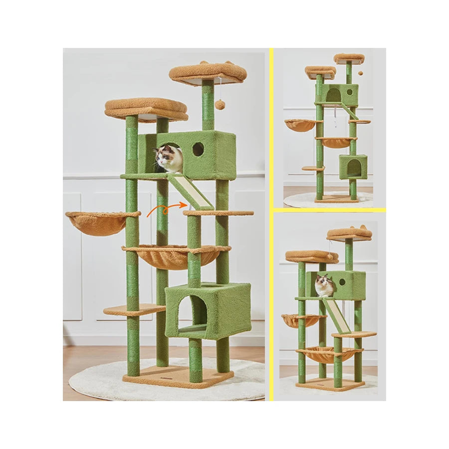Discount Modern Large Luxury Cactus Cat Tree & Scratcher with Sisal Scratching Post Plush Cat House Customized Wood Cat Tower