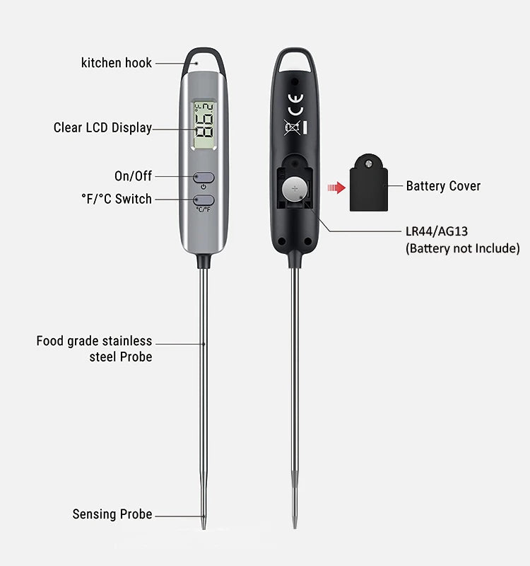 Household Kitchen Digital Thermometer Metal Food Probe Meat and Barbecue Thermometer