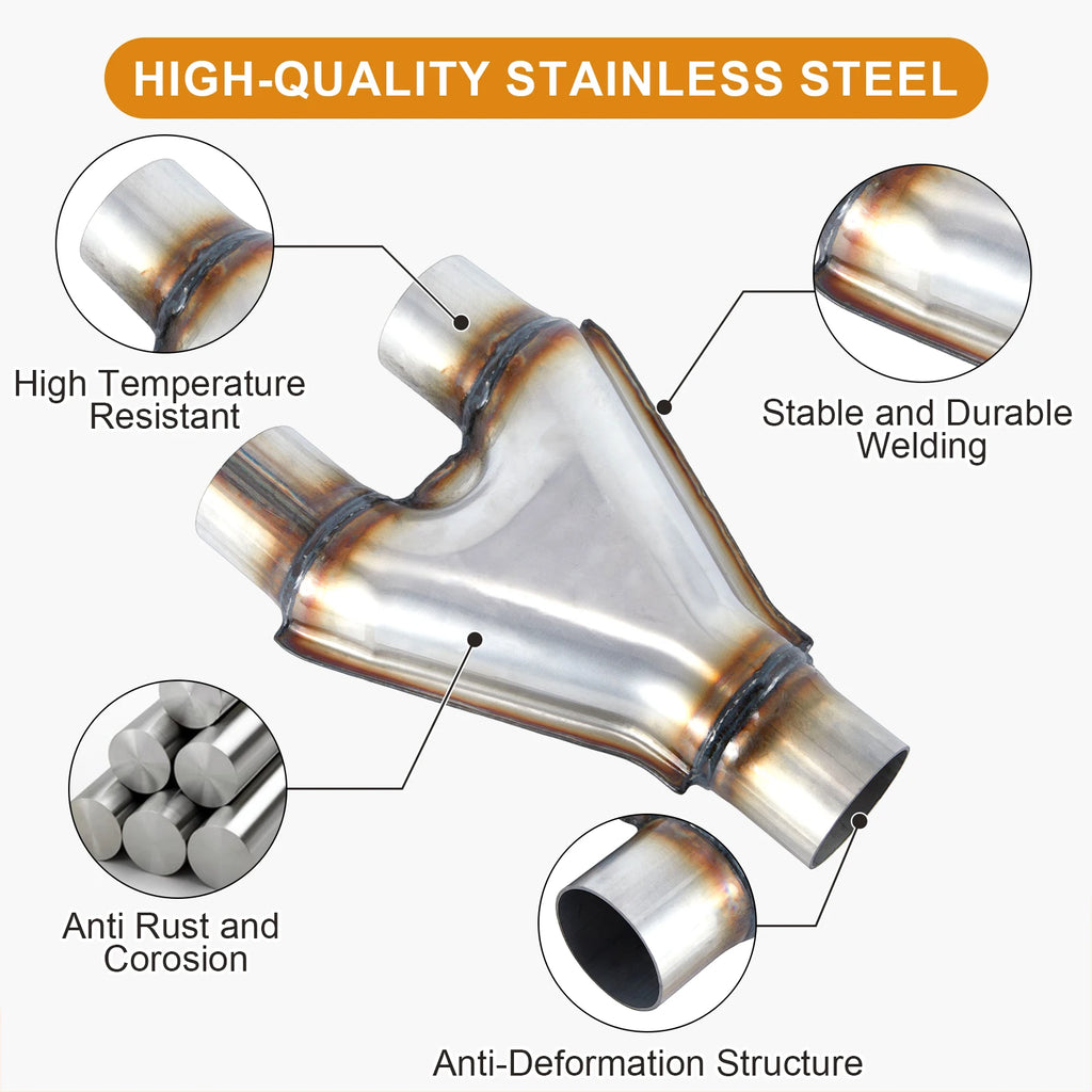 Universal Stainless Steel 2.75" 2.25" Exhaust Muffler Y Pipe Adapter Weld-on Dual Pipe Mirror Polished Finish 1.5mm Thickness