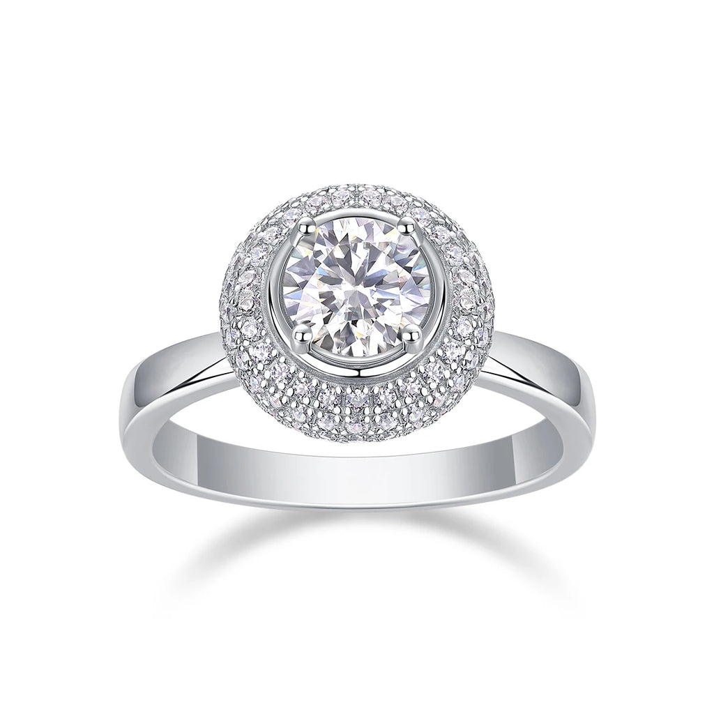 Elegant Halo Moissanite Ring in White Gold Plated S925 Sterling Silver Timeless Bridal Band with Sparkling Accents Luxury Ring