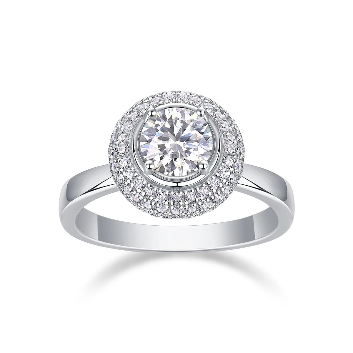 Elegant Halo Moissanite Ring in White Gold Plated S925 Sterling Silver Timeless Bridal Band with Sparkling Accents Luxury Ring