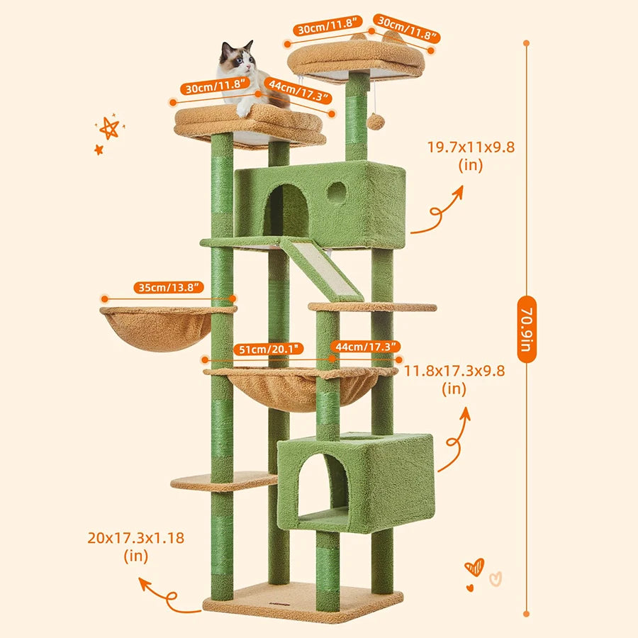 Discount Modern Large Luxury Cactus Cat Tree & Scratcher with Sisal Scratching Post Plush Cat House Customized Wood Cat Tower