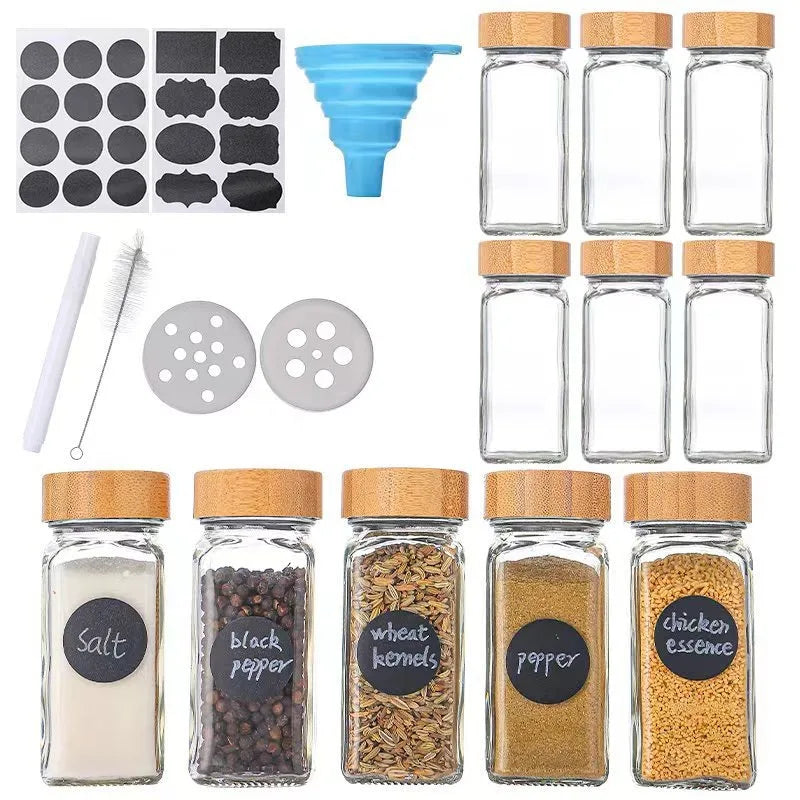 Glass Spice Jars 36 Pcs Seasoning Containers Jars  4 oz Empty Spice Bottles Storage Kitchen with Labels Bamboo Shaker Lids