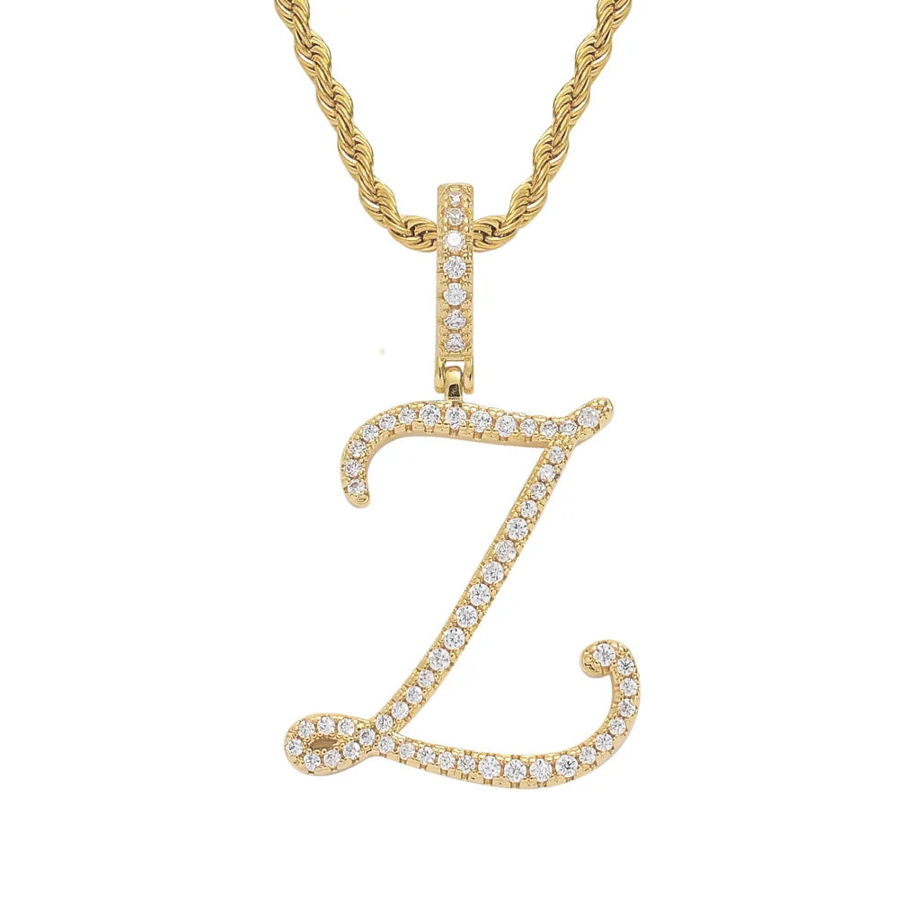 NEW Fashion Personalized Cursive Letters A-Z Pendant& Necklace Hip Hop Cubic Zircon Charm Jewelry for Men Women Gifts