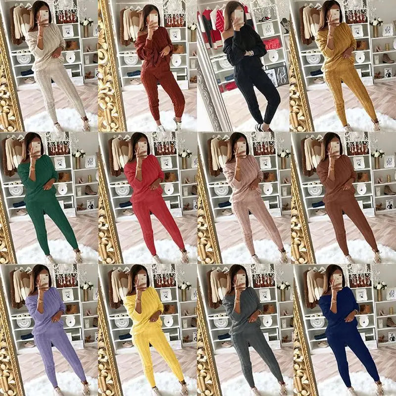 YP Women's Plus Size Casual Style S-334 Winter Thick Two-Piece Sweater and Pant Set 2 Piece Knitted Sweater Set