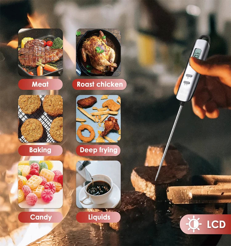 Household Kitchen Digital Thermometer Metal Food Probe Meat and Barbecue Thermometer