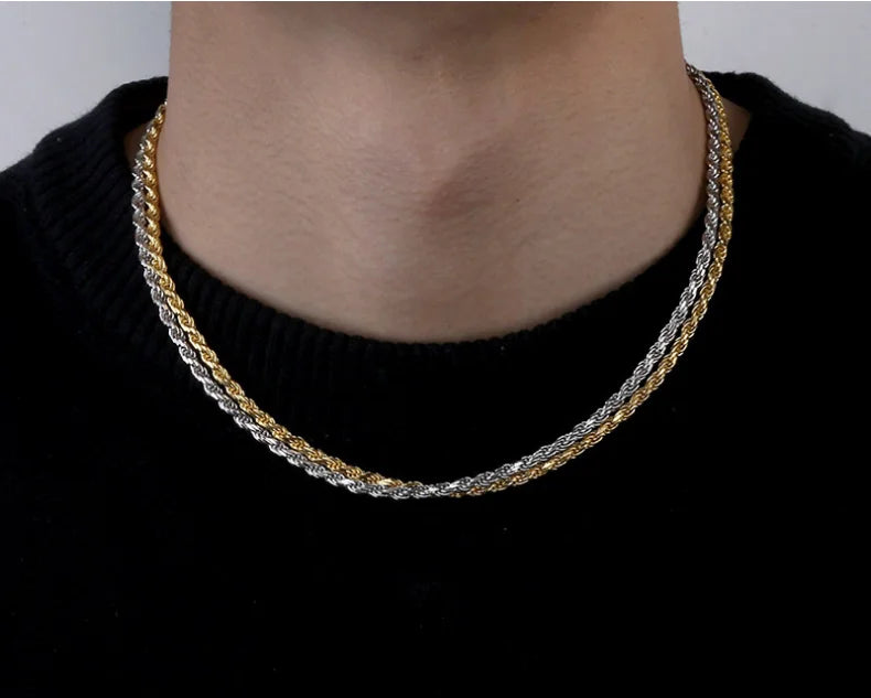 RINNTIN BSC29 Neck Chain Wholesale Popular Hiphop Men Jewelry Solid 18K Gold 925 Sterling Silver Diamond-Cut Rope Chain Necklace
