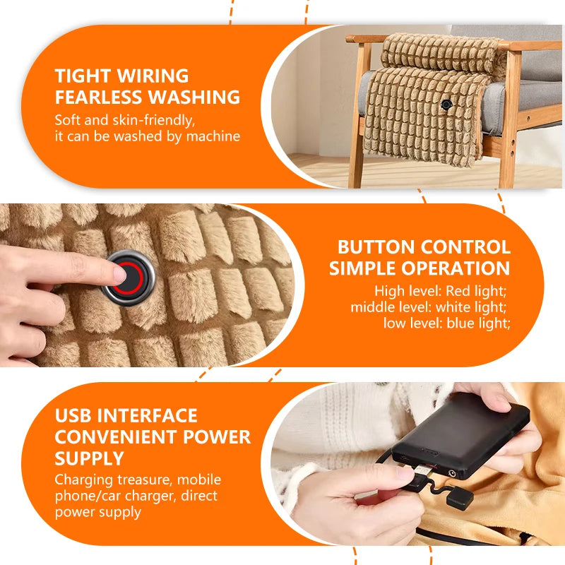 Electric Wrap Poncho Blanket USB Heated Shawl Wearable Electric Blanket 3 Heat Settings Cozy Winter Electric Blanket Throw