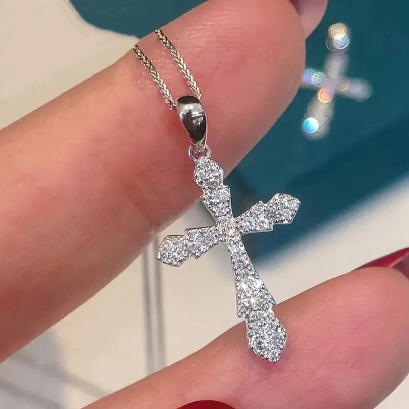 White Gold Cross Pendant with Lab Grown Round Brilliant Cut Diamonds Religious Jewelry Unisex Charm for Ceremonies