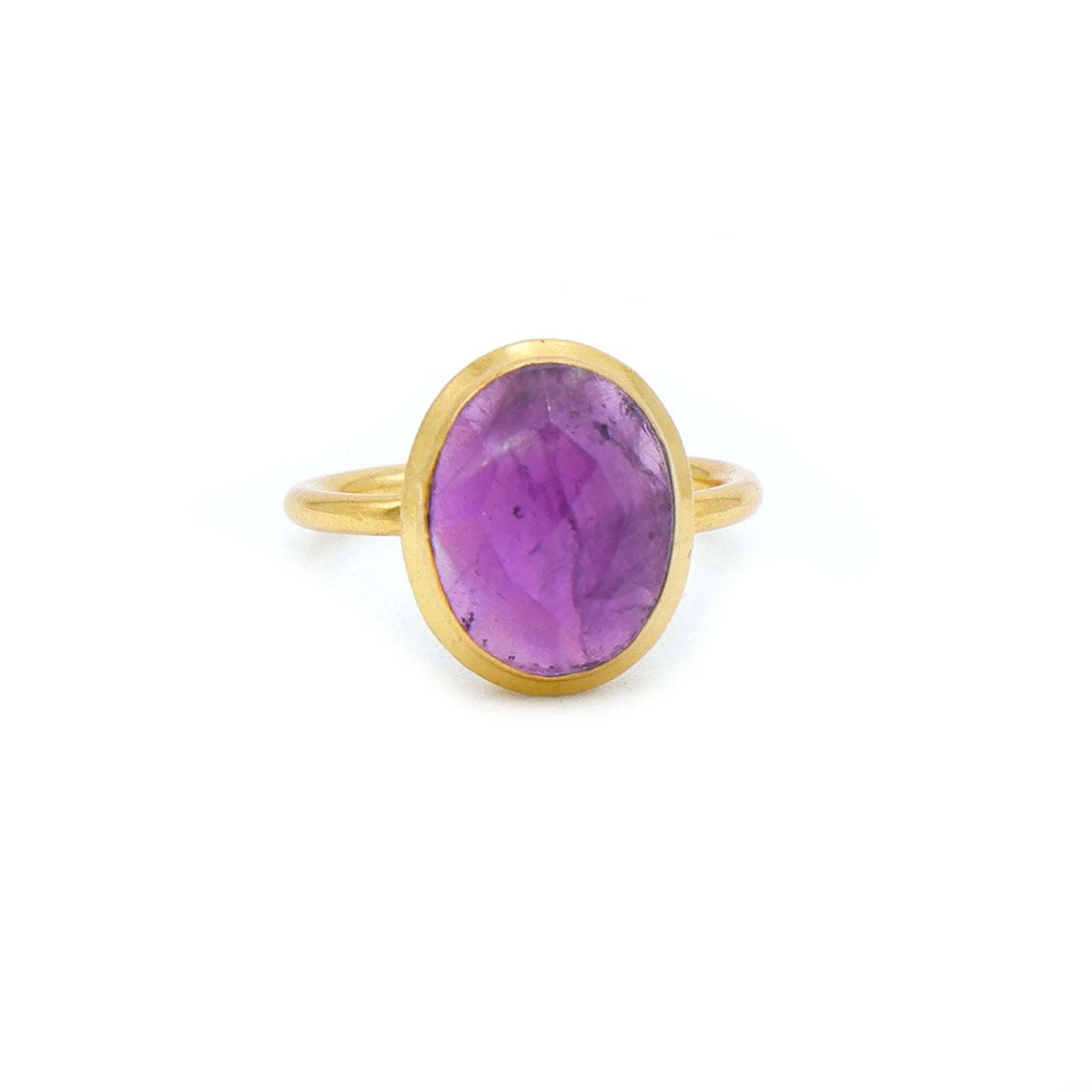 New Design Bezel Setting Amethyst Quartz Gold Plated 18K Handmade Brass Wedding Ring Trendy Third Party Appraised Unisex
