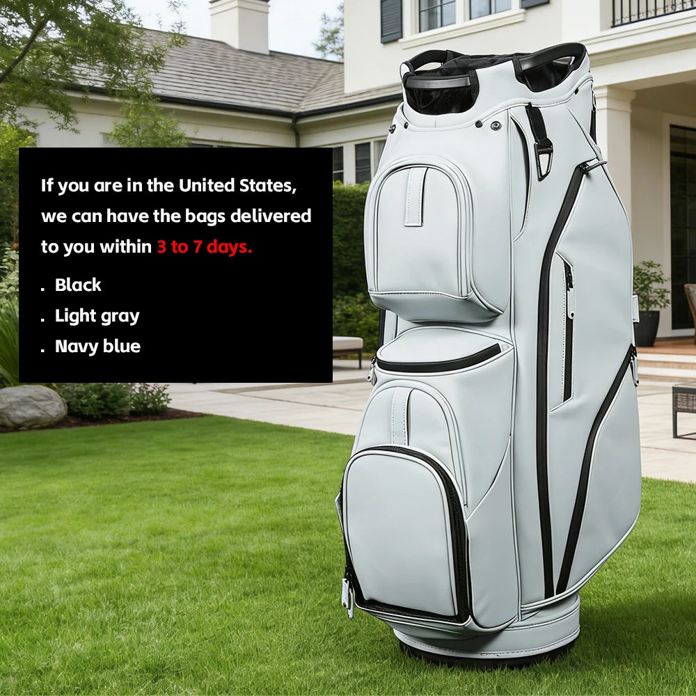 ASL GOLF Custom Logo Pu Leather Waterproof Black Blue Gray Golf Staff Tour Bag Holder 14 Way Divider Golf Cart BAG for Men