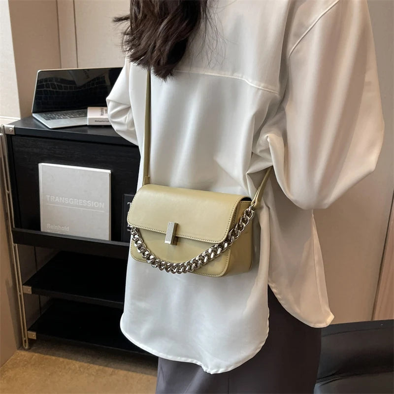 Small Chain Leather Cute Solid Color Armpit Bags  New Simple Designer Handbag Shoulder Underarm Crossbody Bag