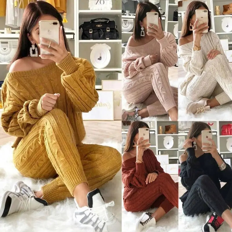 YP Women's Plus Size Casual Style S-334 Winter Thick Two-Piece Sweater and Pant Set 2 Piece Knitted Sweater Set
