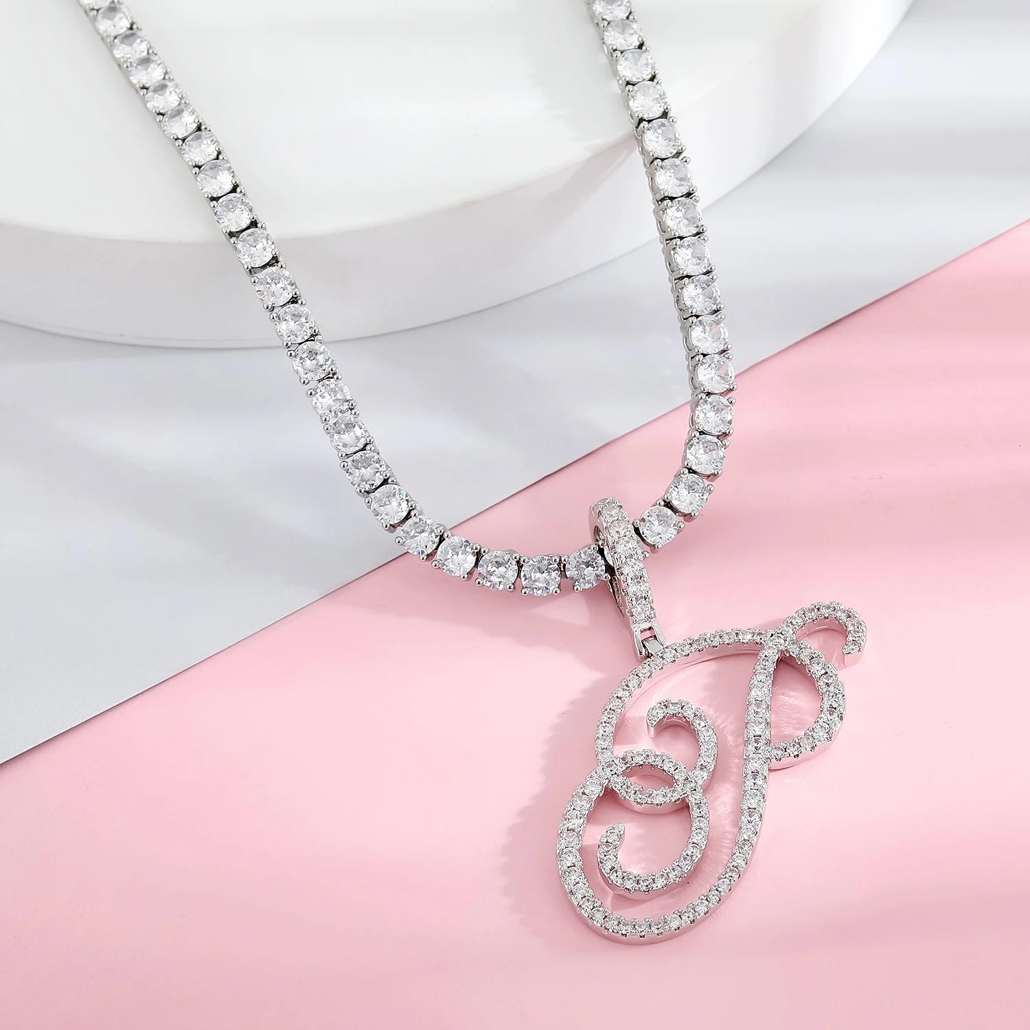 NEW Fashion Personalized Cursive Letters A-Z Pendant& Necklace Hip Hop Cubic Zircon Charm Jewelry for Men Women Gifts