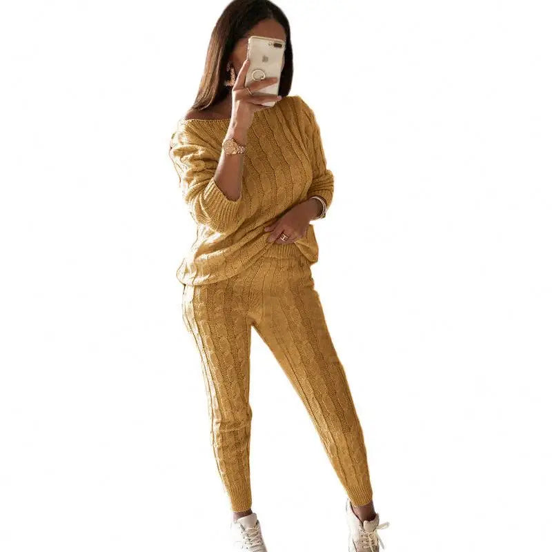 YP Women's Plus Size Casual Style S-334 Winter Thick Two-Piece Sweater and Pant Set 2 Piece Knitted Sweater Set