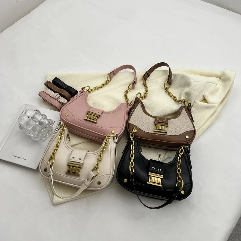 Saddle Small Crossbody Bags for Women 2023 Trend Designer PU Leather Shoulder Bag Ladies Chain Handbags and Purses