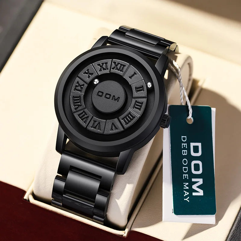 Dom 1345 Men Quartz Unique Design Watch Fashion Business Creative Scrolling Iron Ball Pointer Waterproof Male Watches for Gift