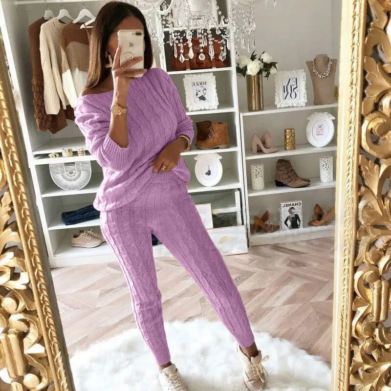 YP Women's Plus Size Casual Style S-334 Winter Thick Two-Piece Sweater and Pant Set 2 Piece Knitted Sweater Set