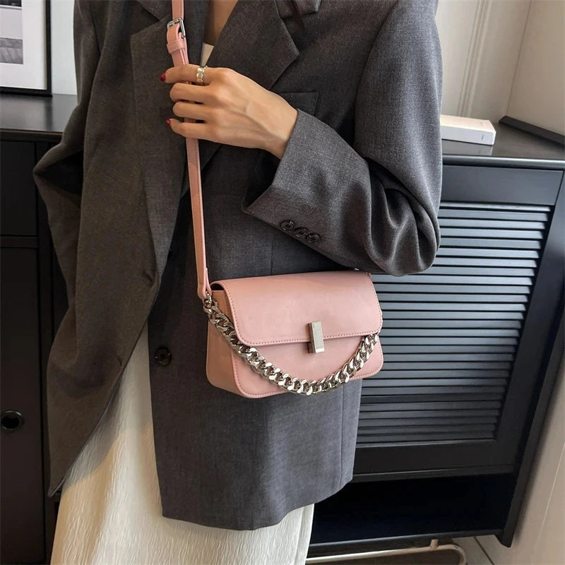Small Chain Leather Cute Solid Color Armpit Bags  New Simple Designer Handbag Shoulder Underarm Crossbody Bag