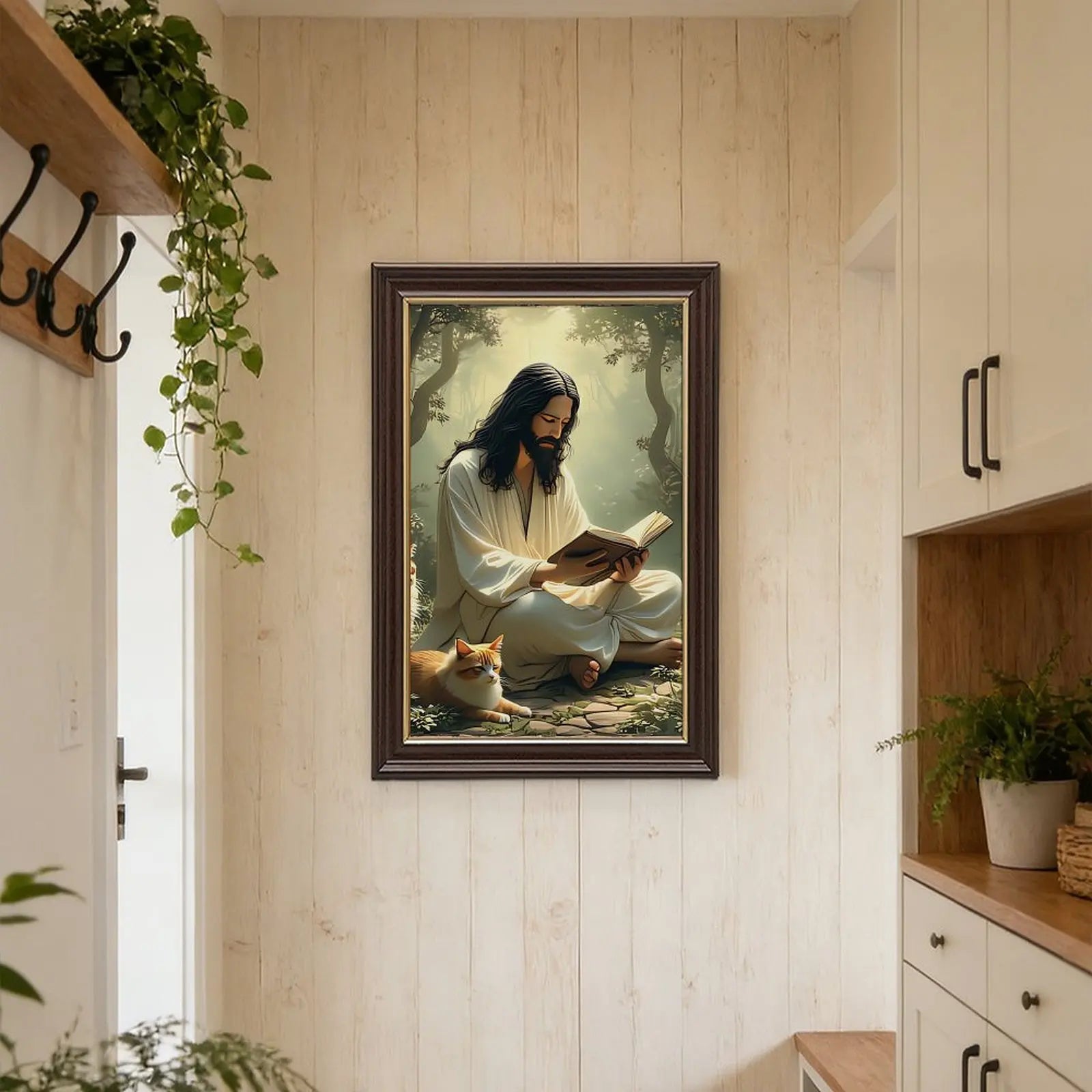 16x24 Inch Orchard Harvest Art in Wood Grain Gold Frame for Country Kitchen