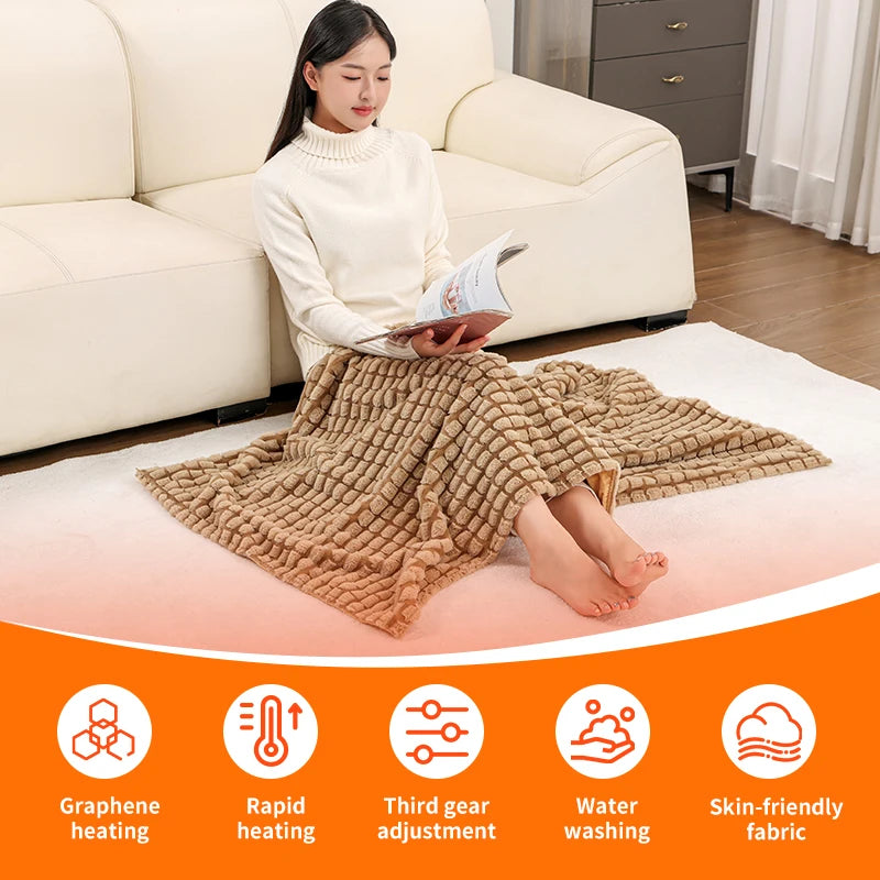 Electric Wrap Poncho Blanket USB Heated Shawl Wearable Electric Blanket 3 Heat Settings Cozy Winter Electric Blanket Throw