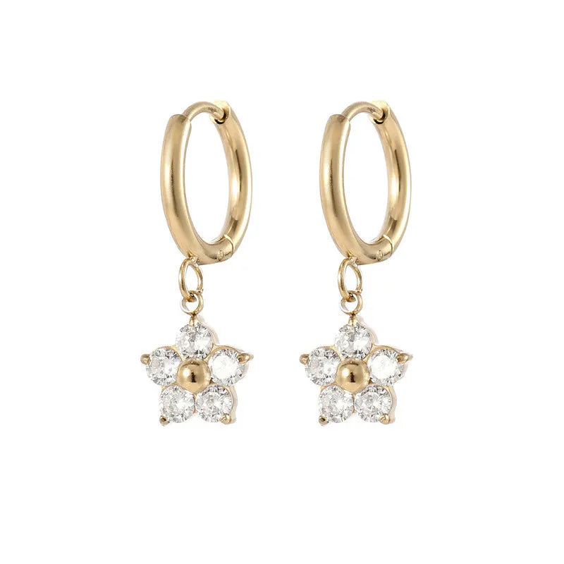 Korean Version INS New Flower Ear Buckle Cute Little Fresh Light Luxury Temptress Joker Stainless Steel Factory Wholesale