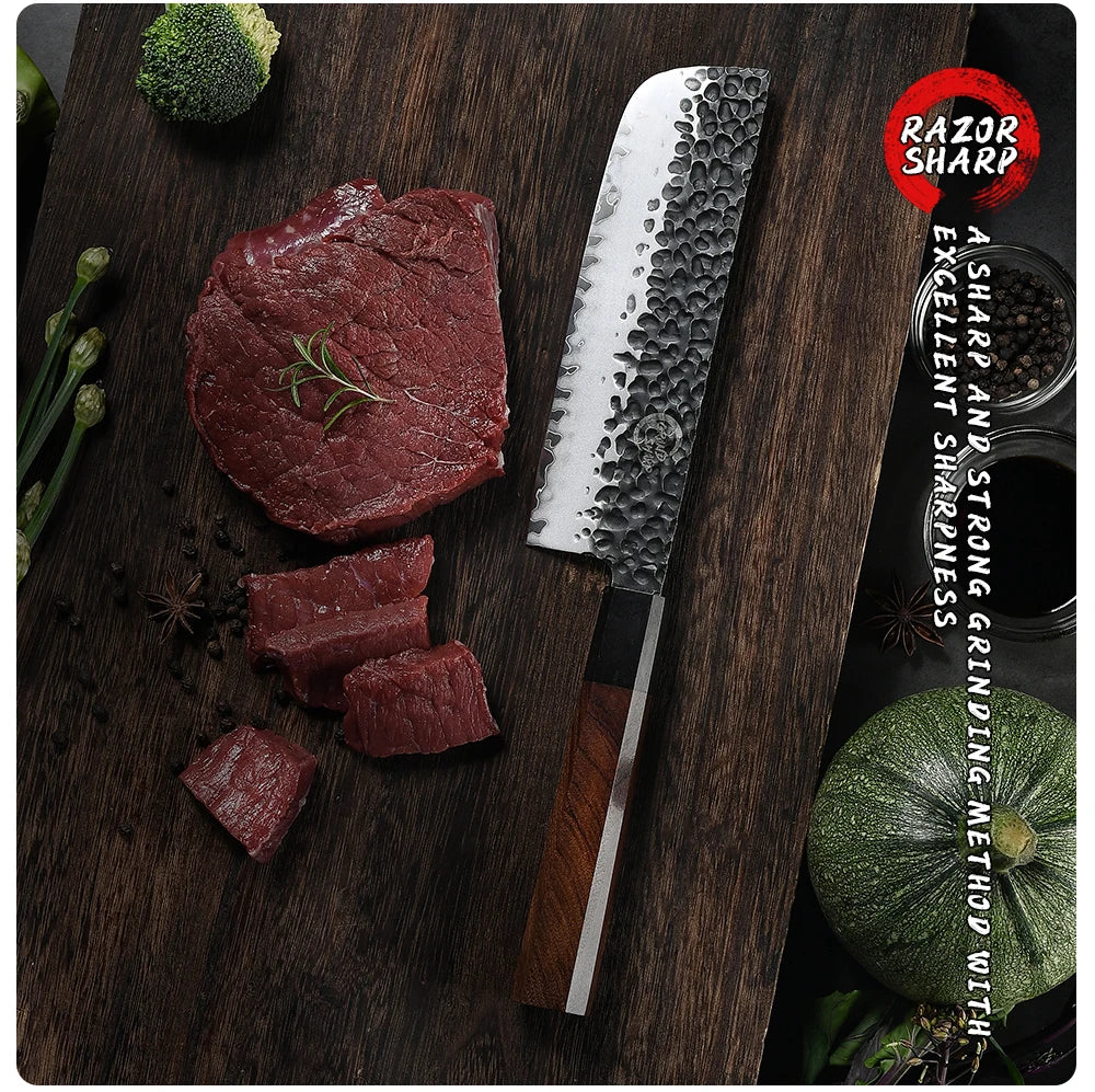 Yangjiang Grandsharp Hand Forging High Carbon Steel Japanese Nakiri Knife Japanese Kitchen Chef Knife With Natural Wood Handle