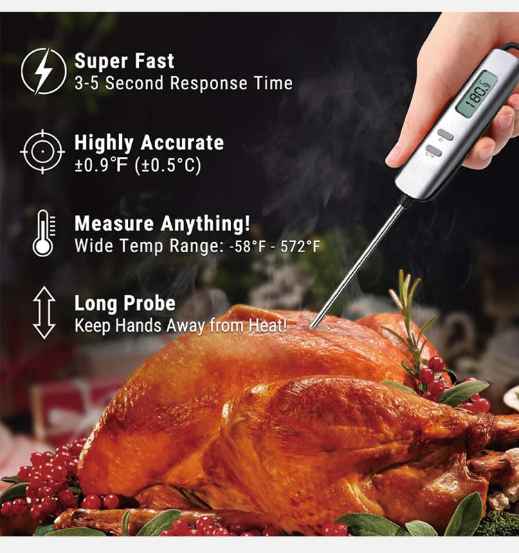 Household Kitchen Digital Thermometer Metal Food Probe Meat and Barbecue Thermometer