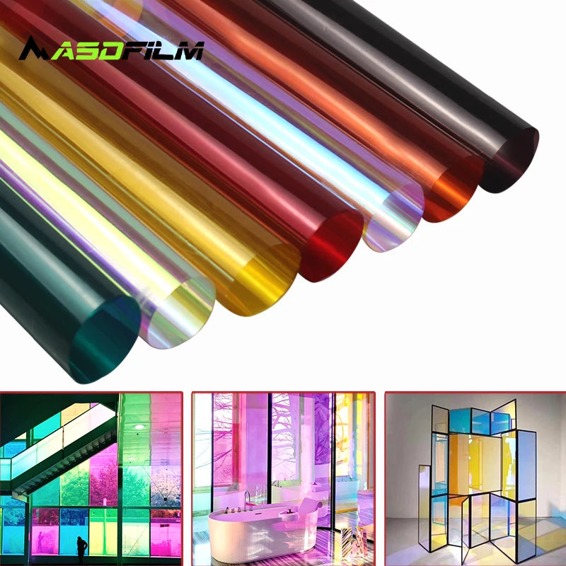 Stained Glass Window Film Sun Blocking Self Adhesive DIY Decorative Pale Pink Transparent Colorful Privacy Tint