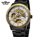 Winner Gold & Silver Mechanical Men Watches Classic Hand Wind Skeleton Chain Wristwatch Clock