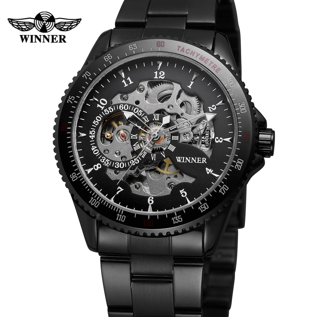 Winner Gold & Silver Mechanical Men Watches Classic Hand Wind Skeleton Chain Wristwatch Clock