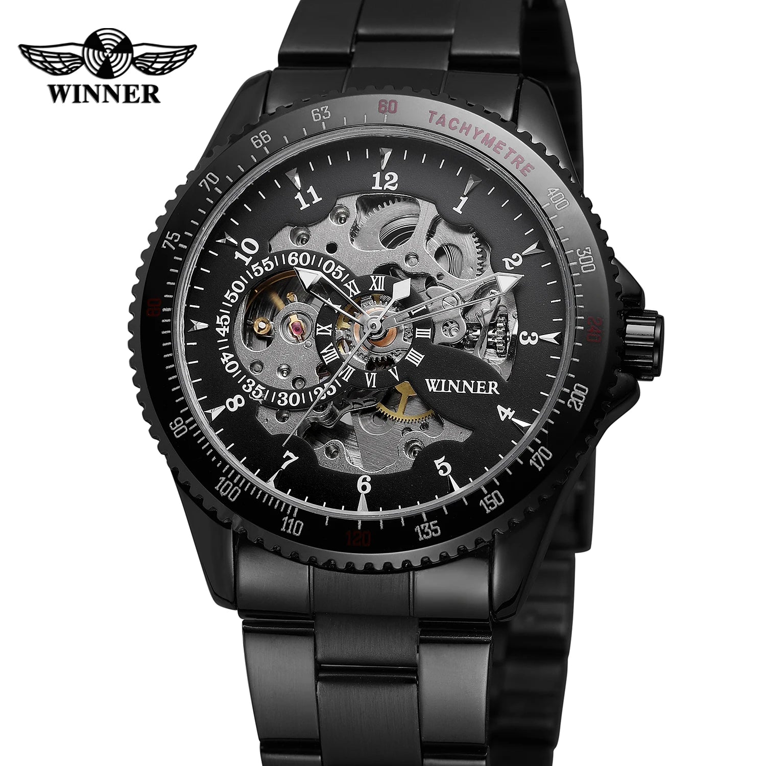 Winner Gold & Silver Mechanical Men Watches Classic Hand Wind Skeleton Chain Wristwatch Clock