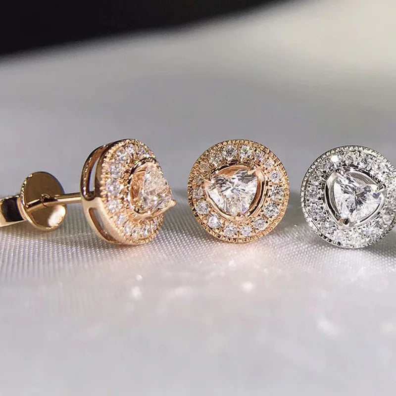Trillion Cut Halo Stud Earrings Copper Zircon Inlay Classic Women's Fashion Jewelry Four Seasons